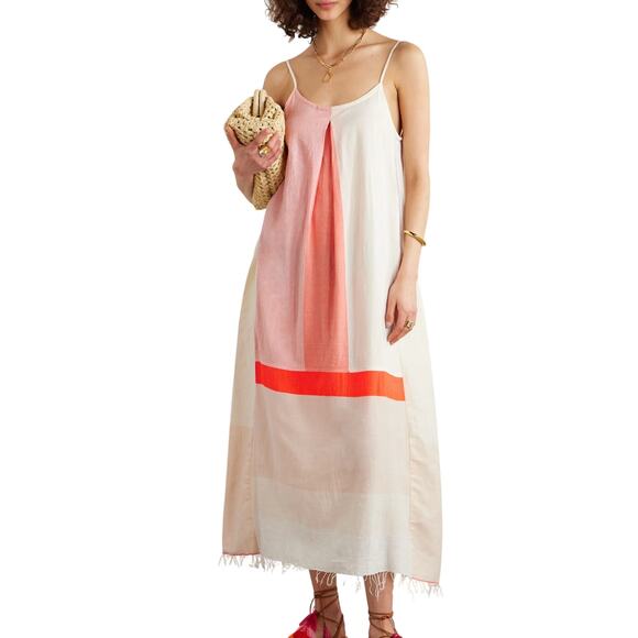 LEMLEM Nia pleated color-block cotton-blend midi dress Blush XS - Picture 1 of 7